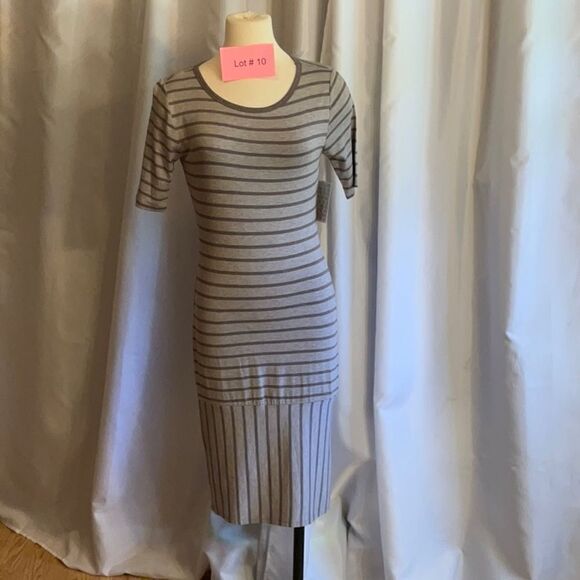 LULAROE JULIA dress in size small 2 tone gray colored stripes - Picture 2 of 12